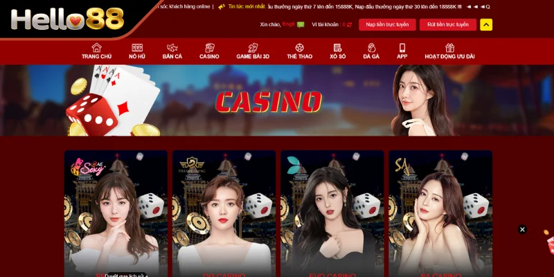 Tổng quan sảnh Casino HELLO88